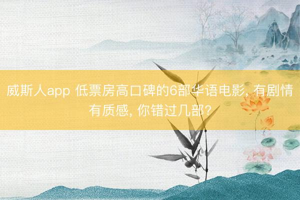 威斯人app 低票房高口碑的6部华语电影, 有剧情有质感, 你错过几部?